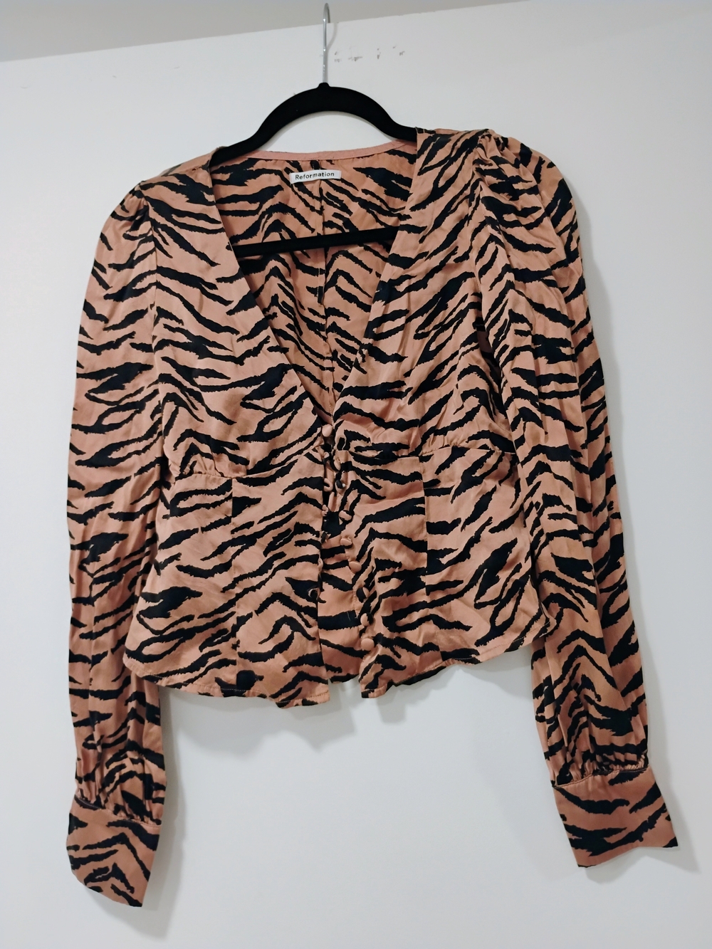 Reformation - Black & Pink Tiger 100% Silk Blouse